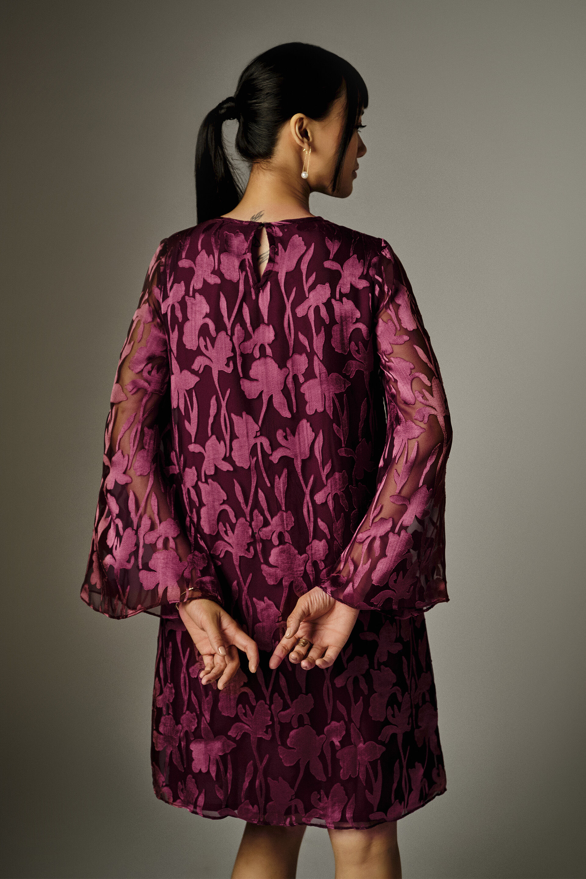 Ava Floral Sheer Dress, Wine, image 6